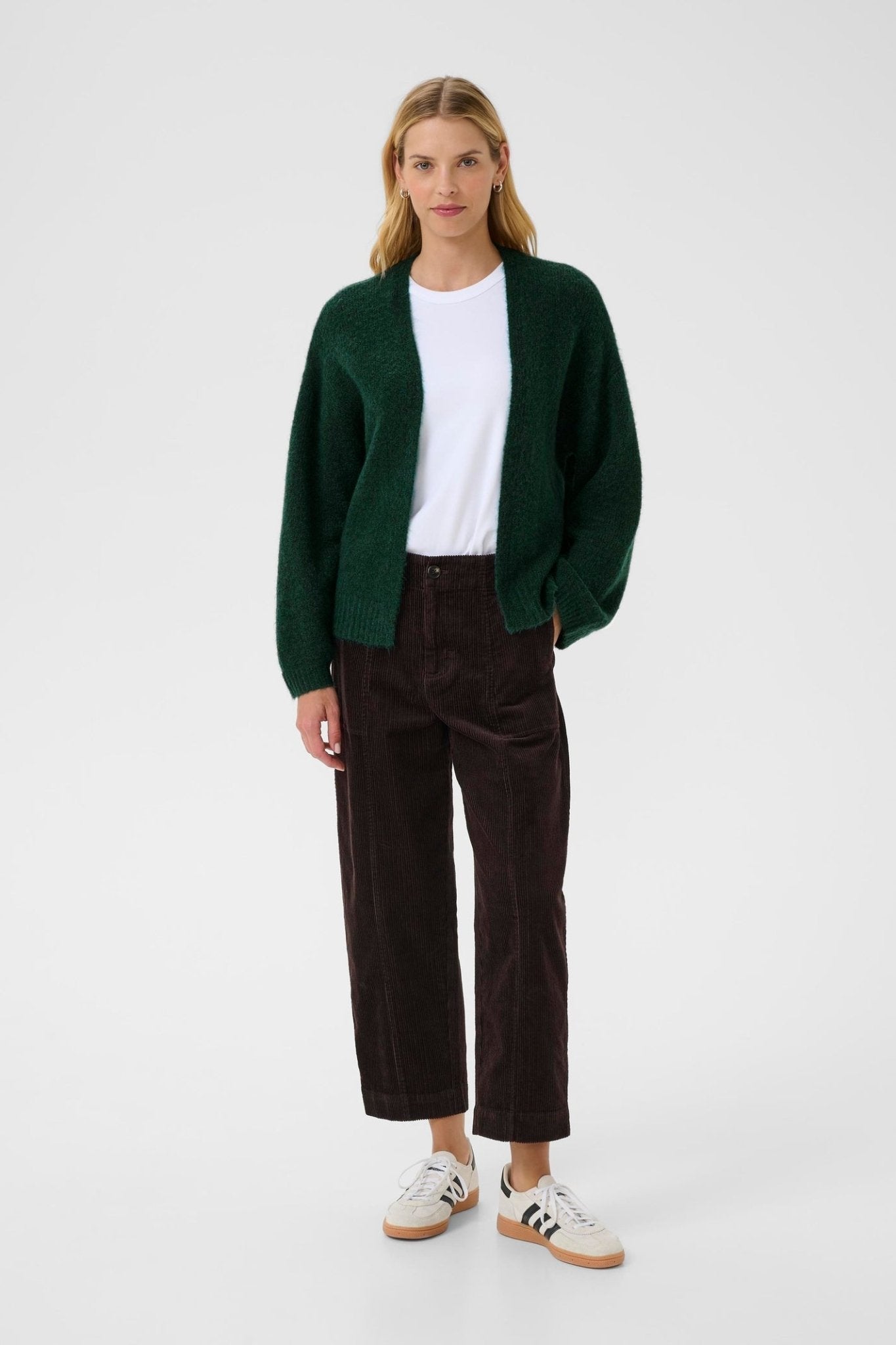 Part Two RastinaPW cardigan in deep sea moss green with open front, available at Dotique