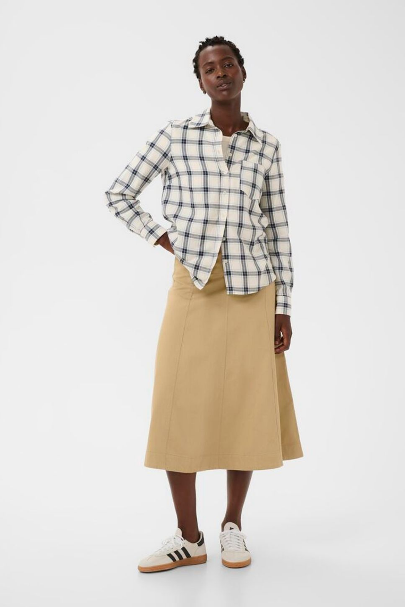 Organic cotton check shirt by Part Two in big dark navy tones. Relaxed, easy and perfect for everyday layering.