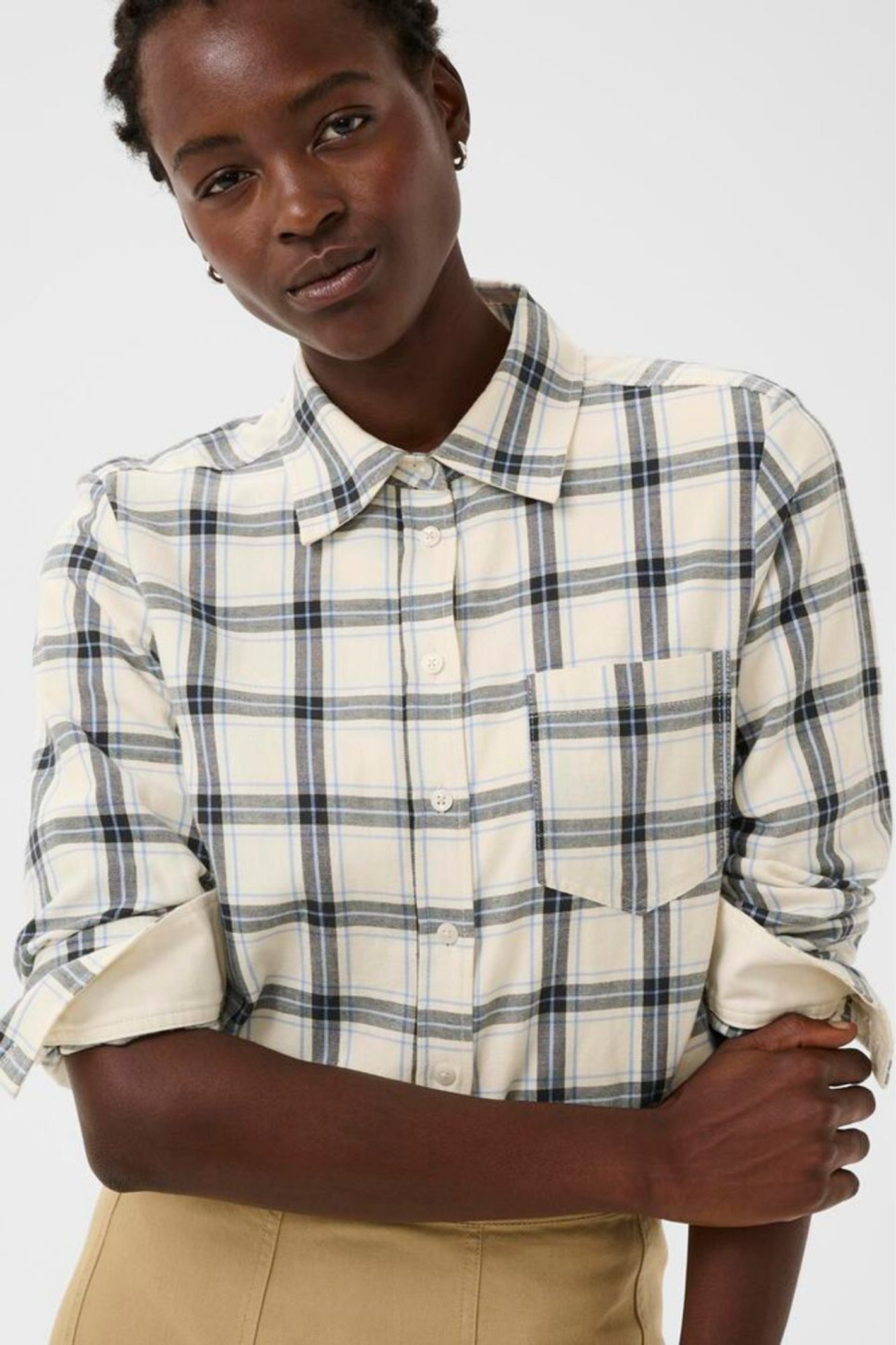 Organic cotton check shirt by Part Two in big dark navy tones. Relaxed, easy and perfect for everyday layering.