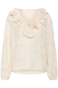 Part Two 30310285 ZairaPW Whisper White Blurred Flower Blouse front view with ruffle detail Shop Part Two at Dotique