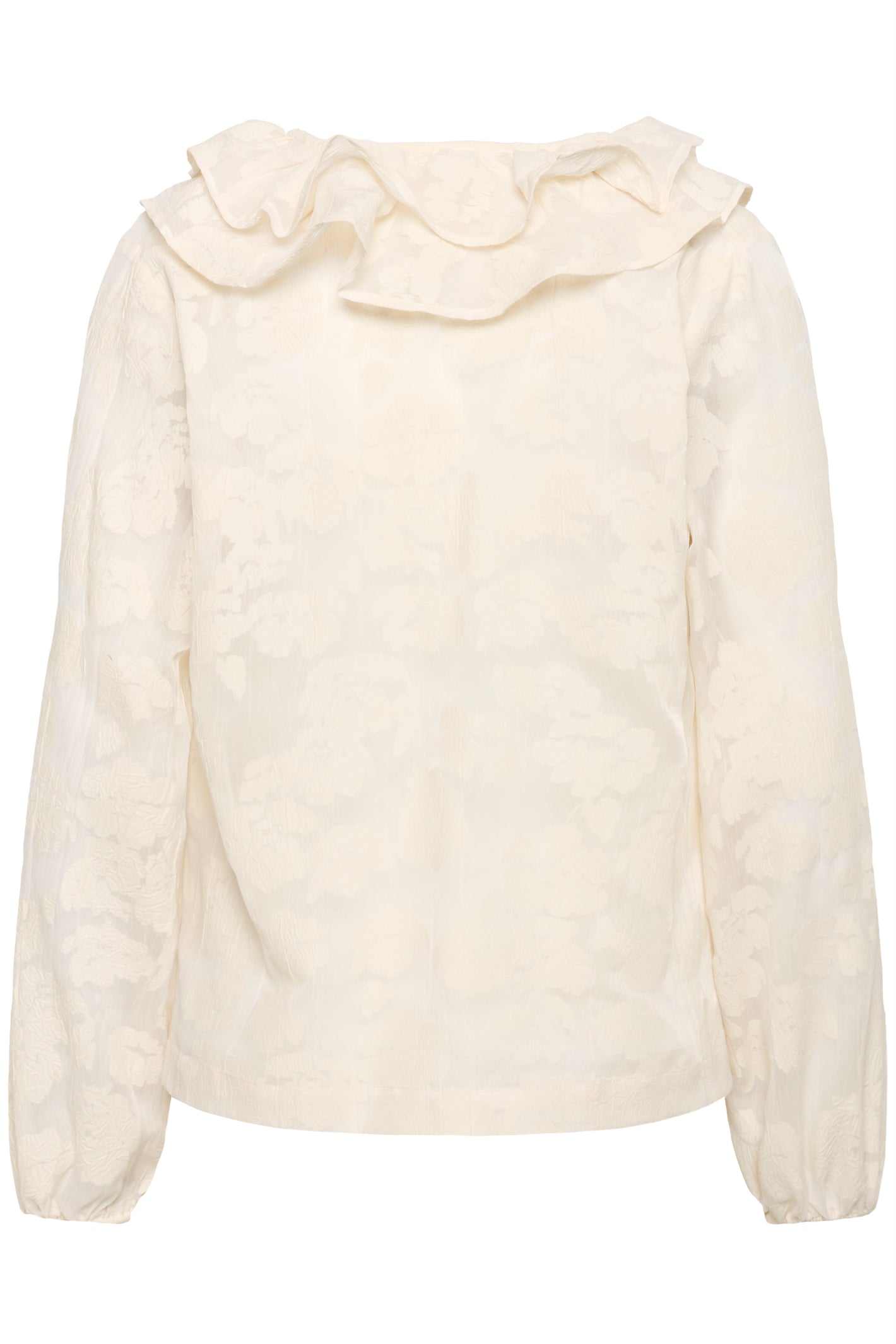 Part Two 30310285 ZairaPW Whisper White Blurred Flower Blouse back view with delicate ruffle collar Shop Part Two at Dotique