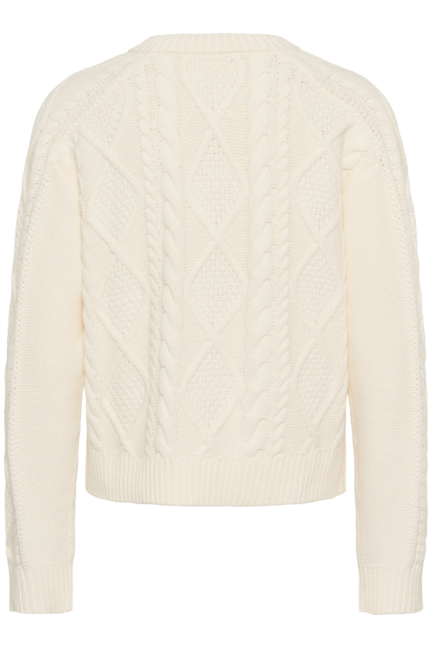 Part Two 30310301 ZayraPW Whisper White Cardigan back view with detailed cable knit design Shop Part Two at Dotique