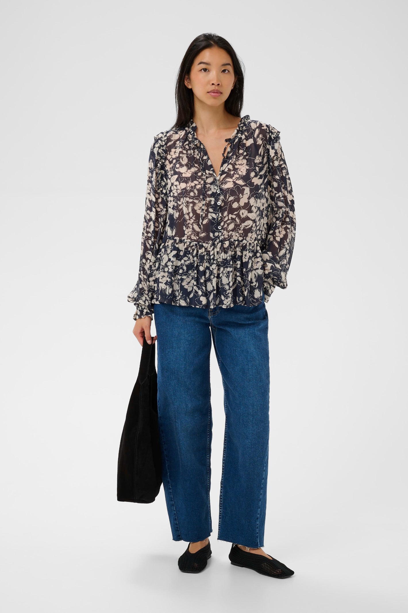 Part Two 30310376 AlfridaPW After Midnight Art Flower Blouse styled with jeans, shop Part Two at Dotique