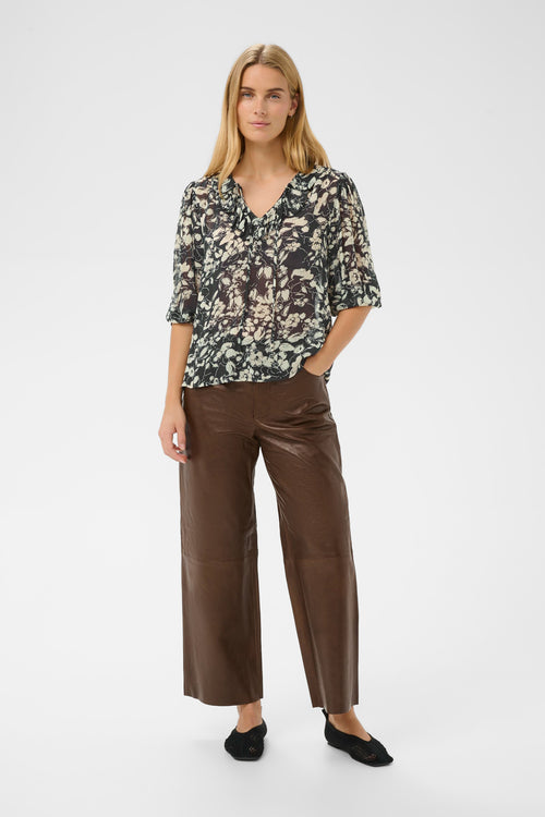 Model wearing Part Two 30310377 AlviaPW After Midnight Art Flower Blouse by Part Two, shop Part Two at Dotique front view