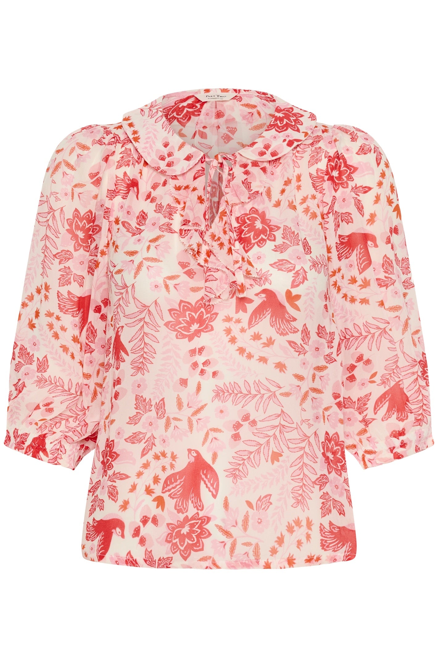 Front view of Part Two 30310377 AlviaPW Poppy Red Bird Print Blouse by Part Two shop at Dotique