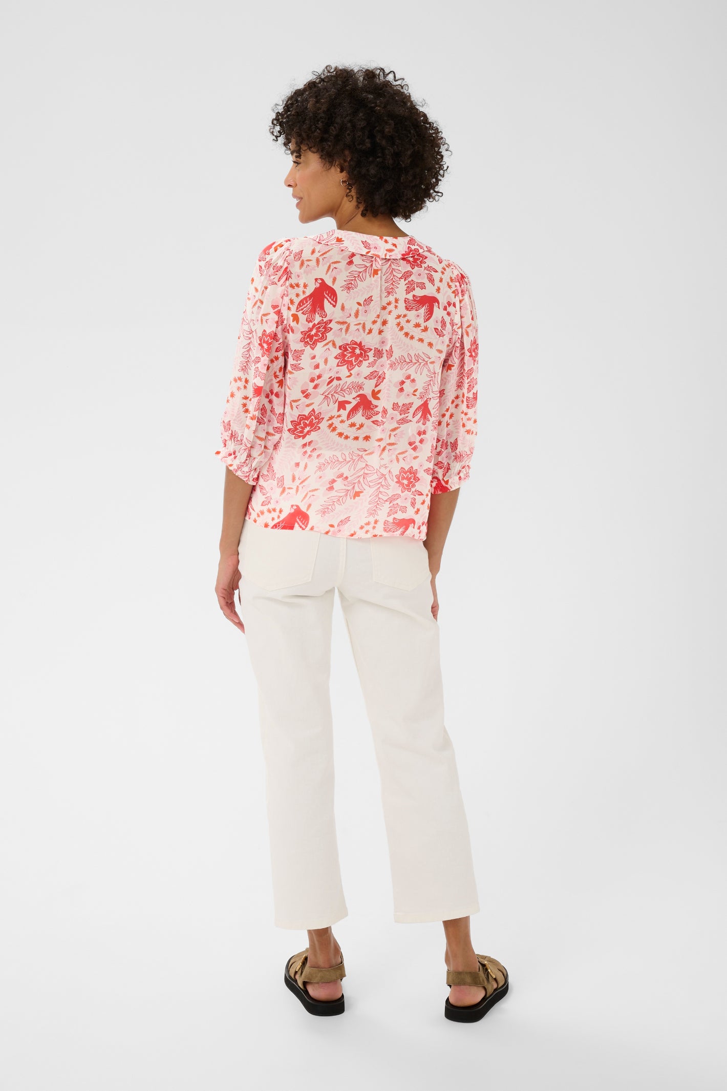 Rear view of Part Two 30310377 AlviaPW Poppy Red Bird Print Blouse by Part Two shop the Part Two collection at Dotique
