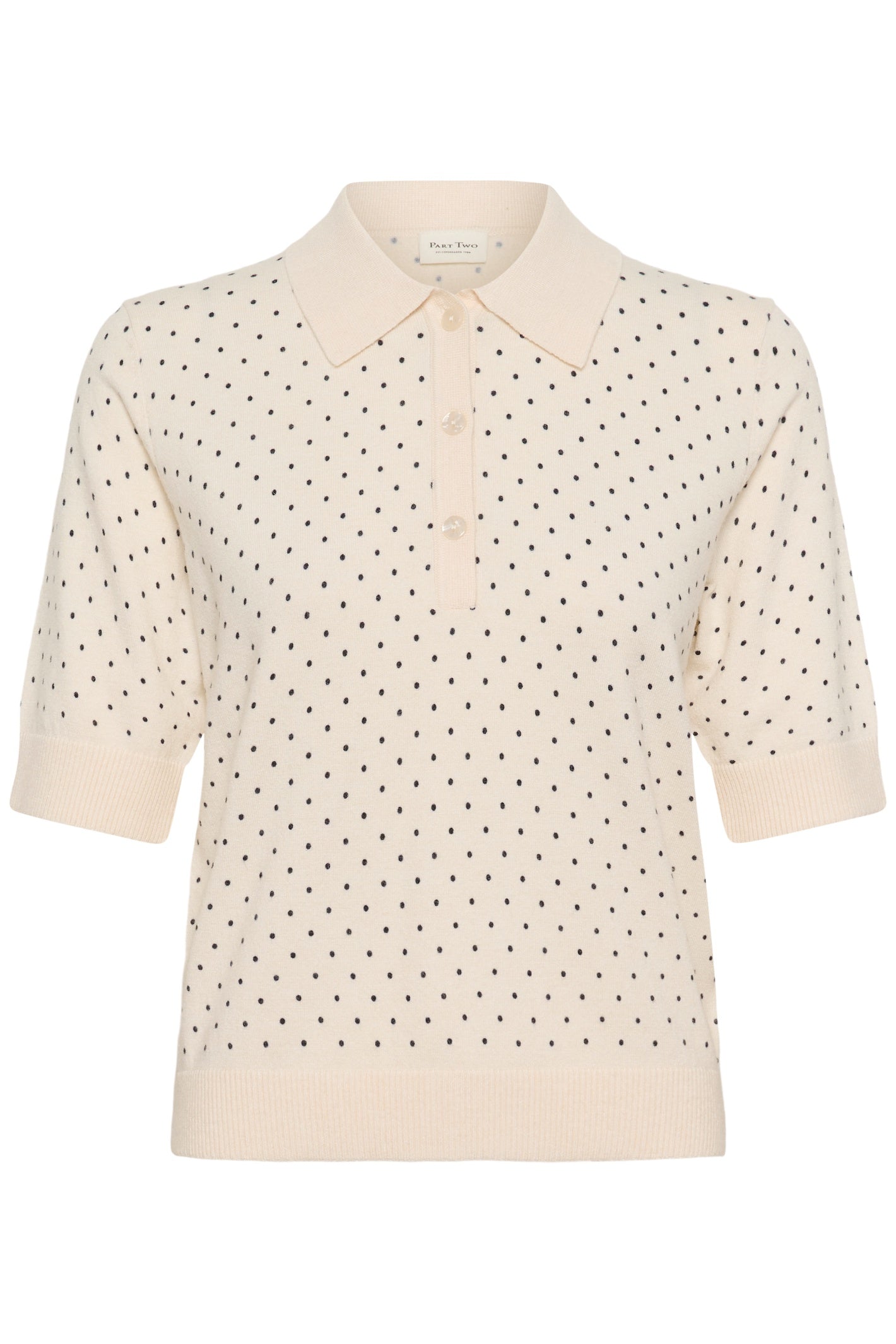 Front view of Part Two 30310393 AnettiPW Dark Navy Dot Print Jumper by Part Two shop the Part Two collection at Dotique