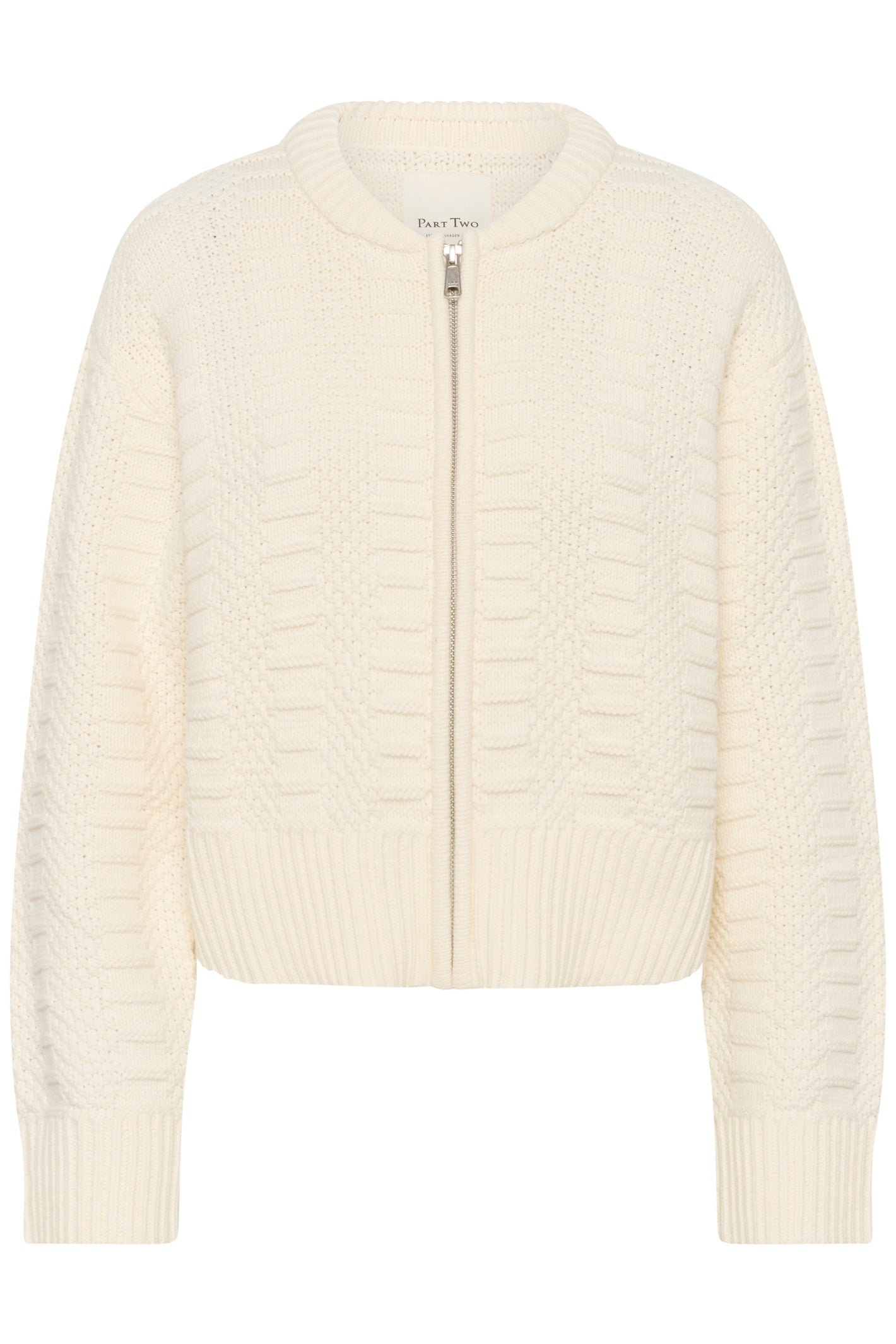 Part Two 30310397 AnielaPW Whisper White Cardigan knitted cotton blend zipped front Shop Part Two at Dotique