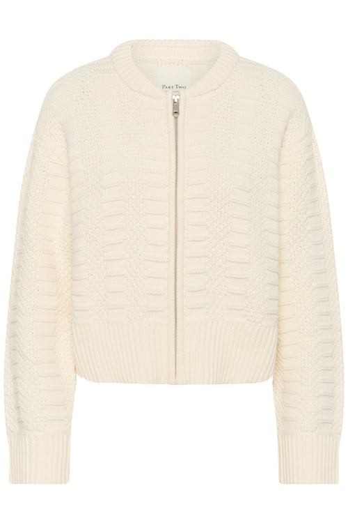 Part Two 30310397 AnielaPW Whisper White Cardigan knitted cotton blend zipped front Shop Part Two at Dotique