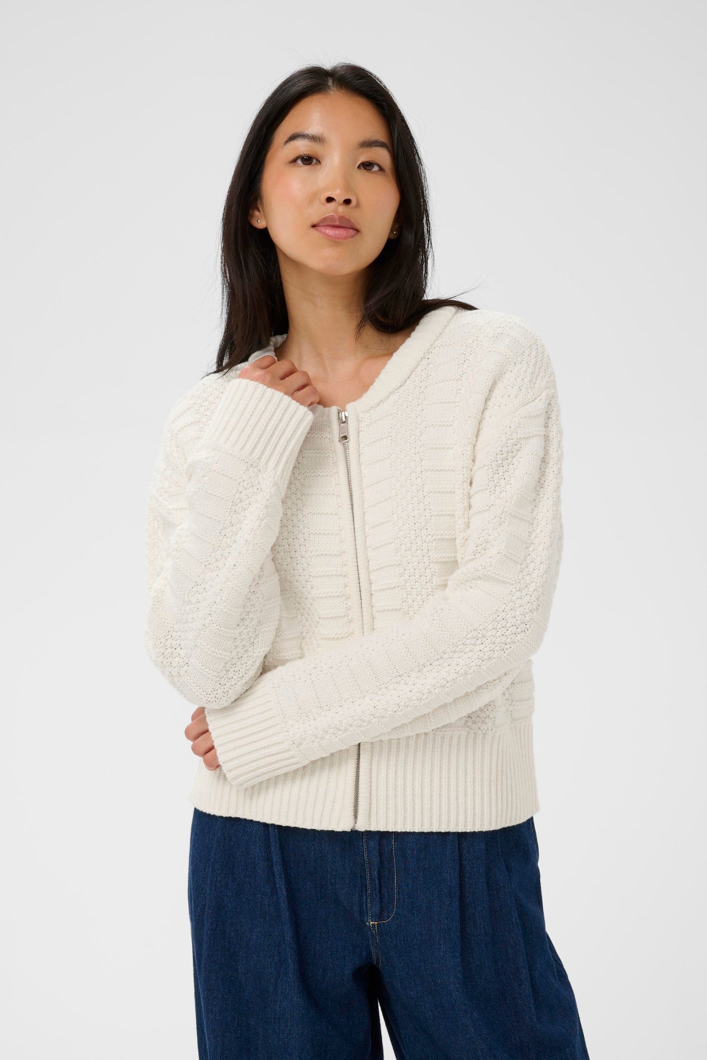 Model wearing Part Two 30310397 AnielaPW Whisper White Cardigan by Part Two shop the Part Two collection at Dotique