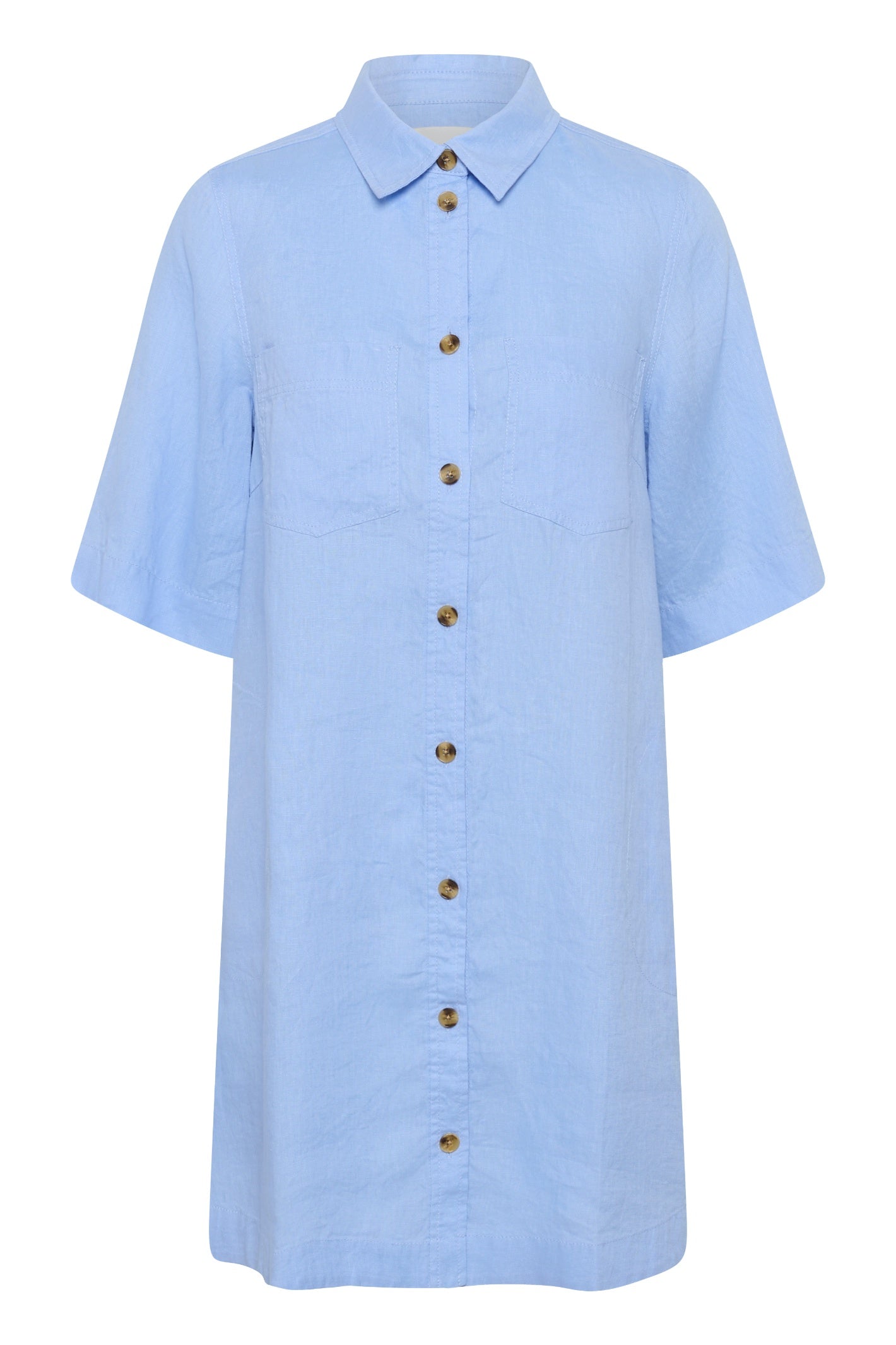 Front view of Part Two 30310406 SardiaePW Serenity Dress in light blue linen by Part Two shop at Dotique
