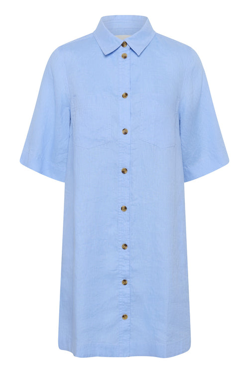 Front view of Part Two 30310406 SardiaePW Serenity Dress in light blue linen by Part Two shop at Dotique
