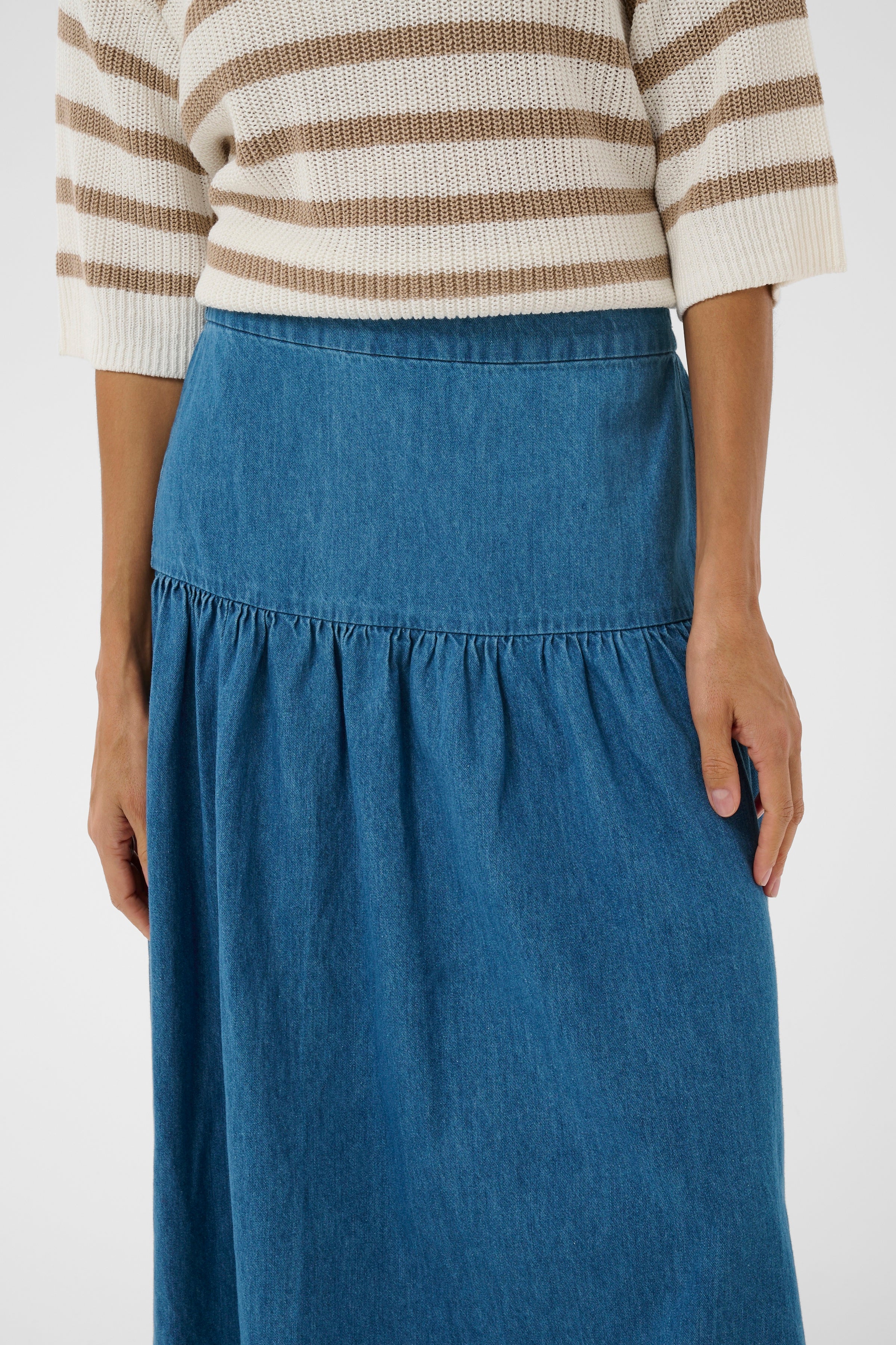 Part Two 30310489 NelliaPW Medium Blue Denim Skirt by part two styled on model shop part two at Dotique