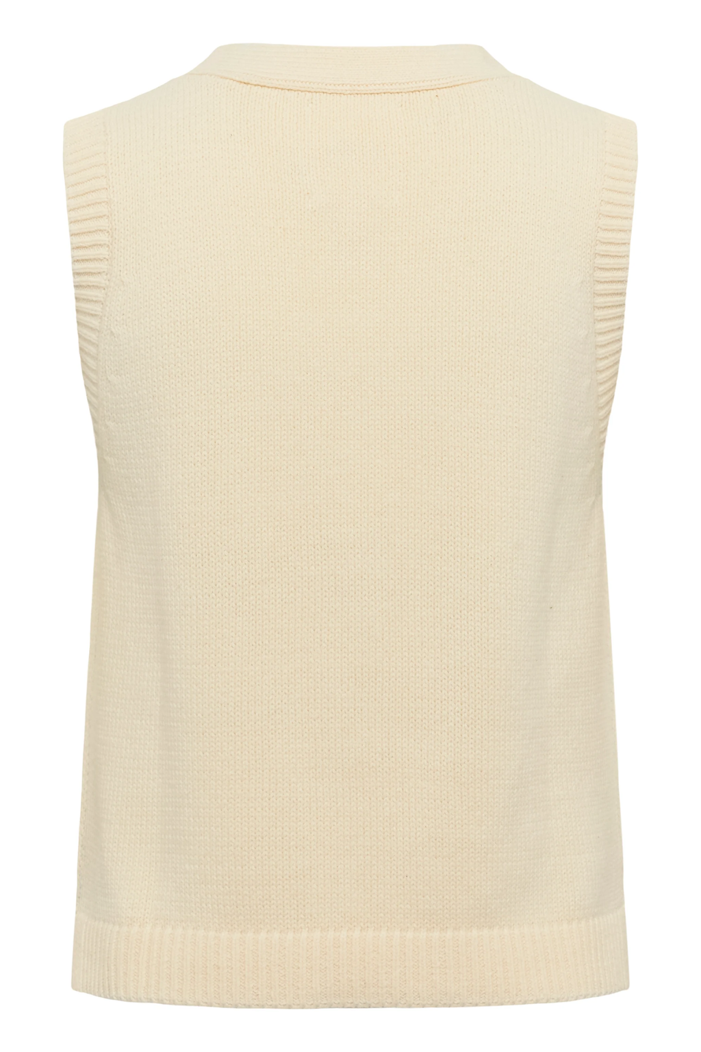 Model wearing the Part Two ChristinPW cream cable knit button-through waistcoat. Shop Part Two at Dotique.