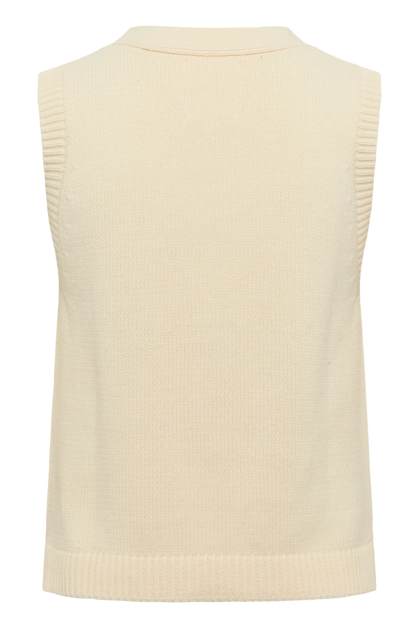 Model wearing the Part Two ChristinPW cream cable knit button-through waistcoat. Shop Part Two at Dotique.