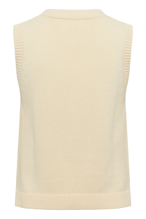 Model wearing the Part Two ChristinPW cream cable knit button-through waistcoat. Shop Part Two at Dotique.