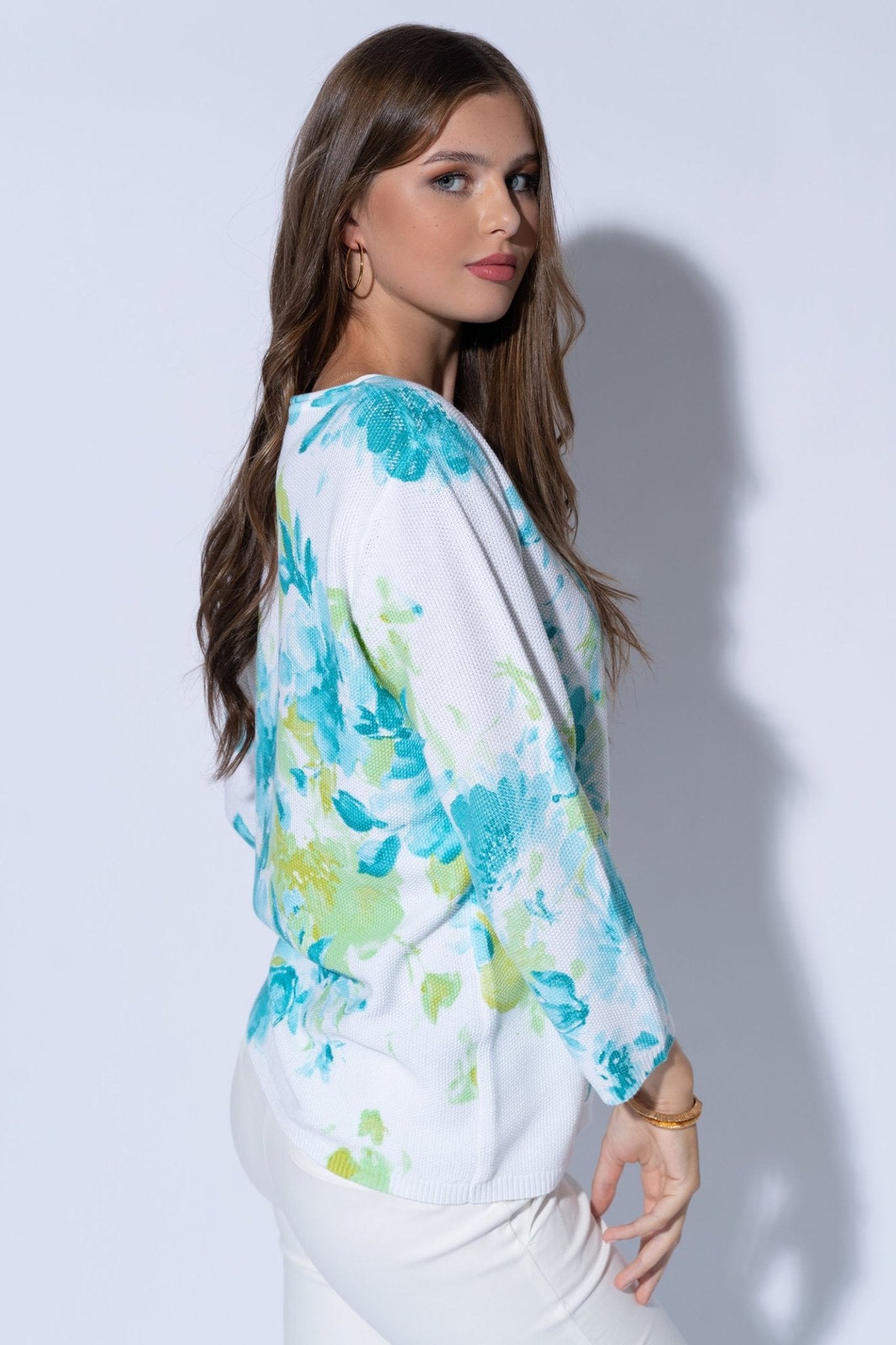 Passioni 15092 Turquoise Blue Floral Pattern Jumper - Dotique