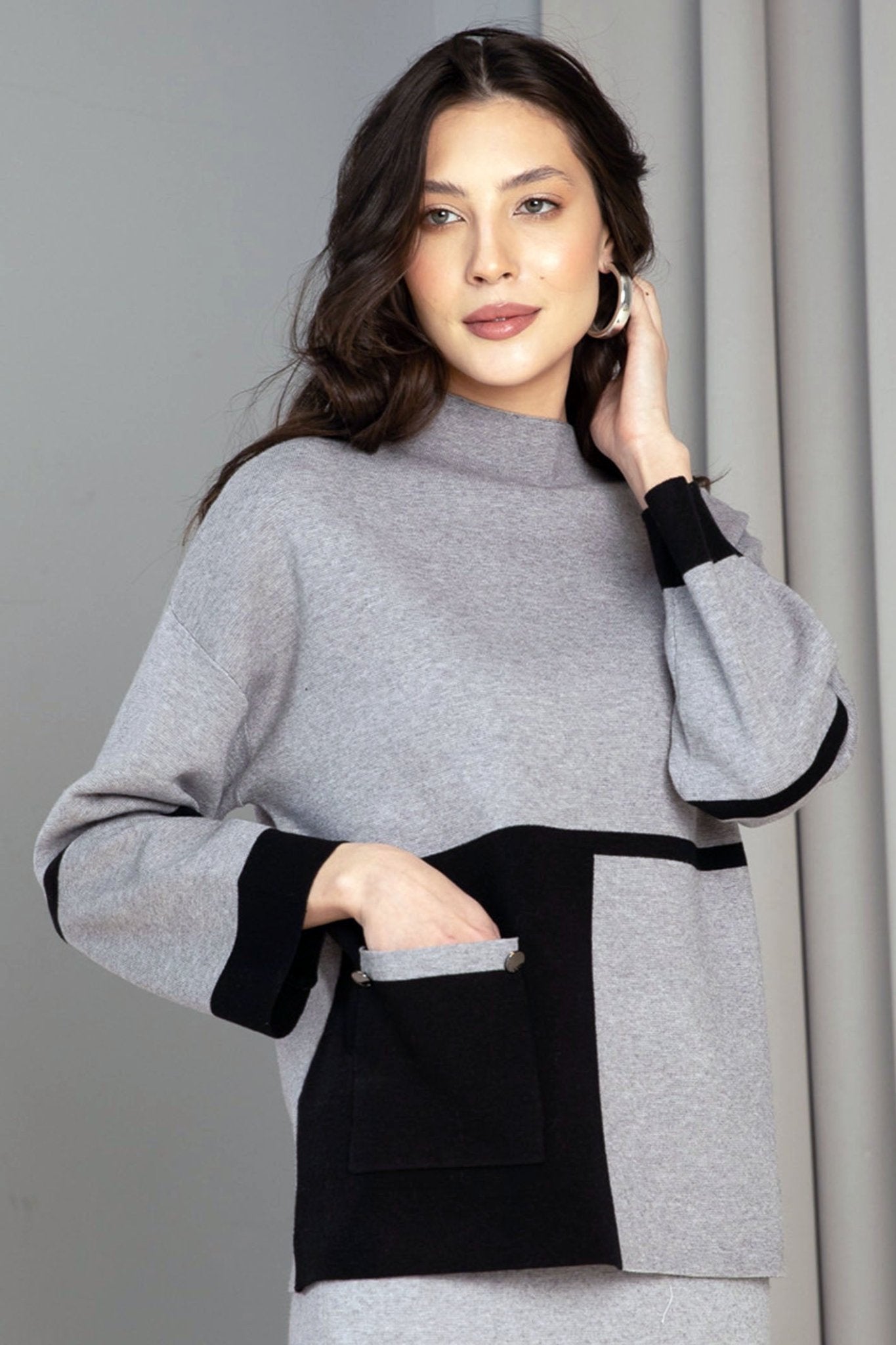 Passioni 16056 Grey Black Colour Block Jumper - Dotique - Passioni