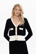 Passioni 18081 Black Cardigan with White Detail and Gold Buttons