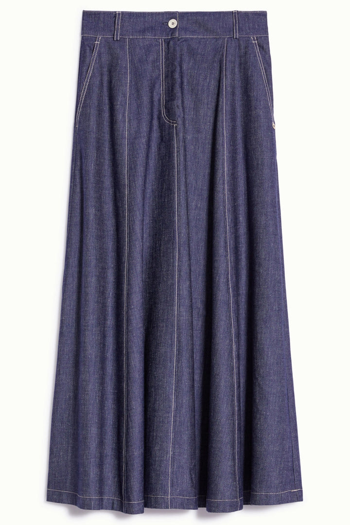 Pennyblack 2411101023200 Grafite Blue Jeans Linen Cotton Maxi Skirt - Dotique