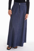 Pennyblack 2411101023200 Grafite Blue Jeans Linen Cotton Maxi Skirt - Dotique