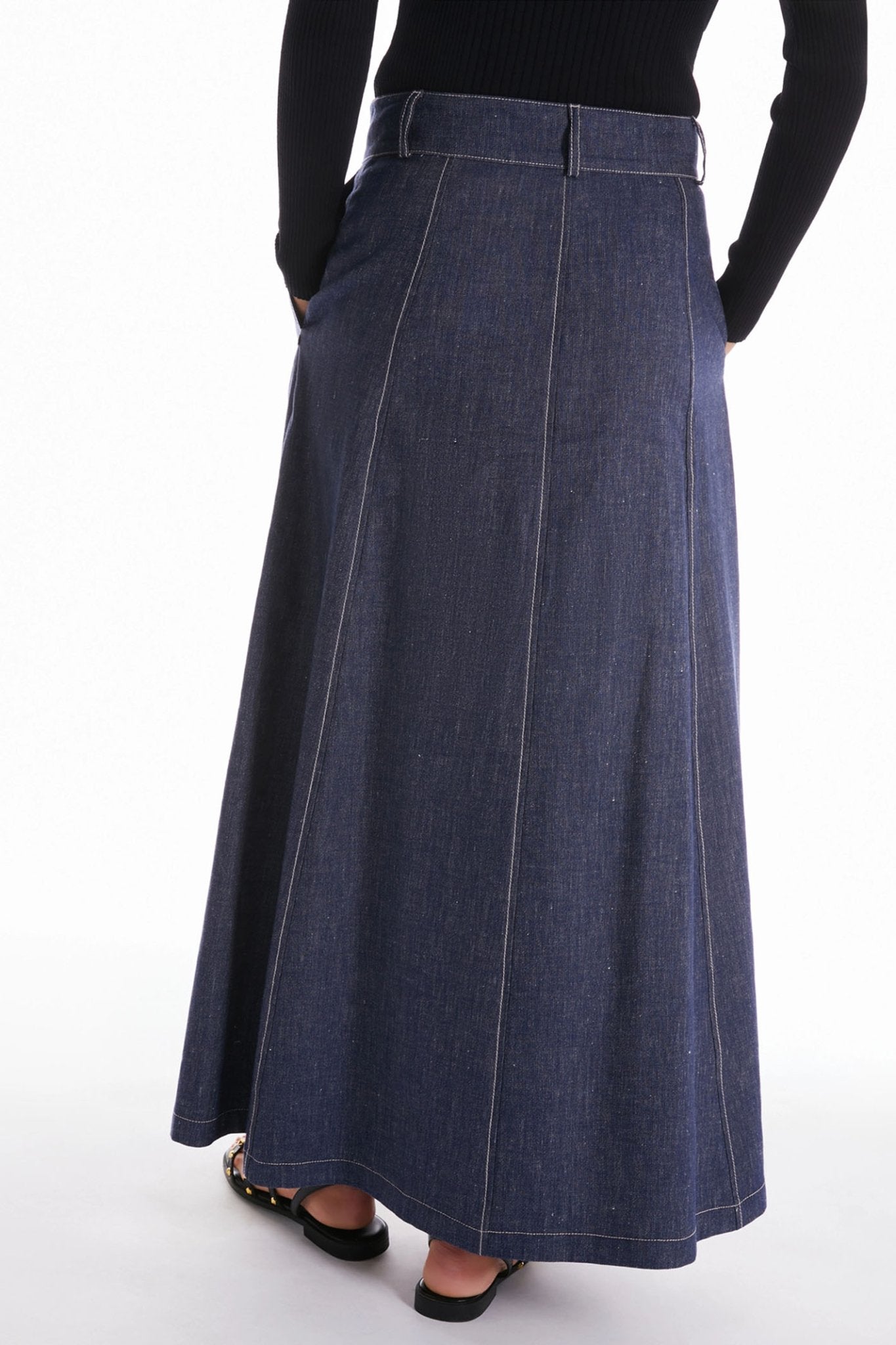 Pennyblack 2411101023200 Grafite Blue Jeans Linen Cotton Maxi Skirt - Dotique
