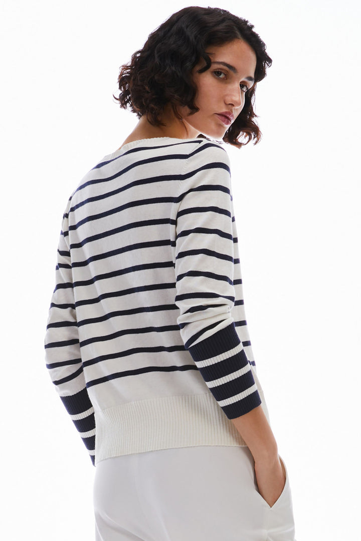 Pennyblack 2411361033200 Ilare Navy White Striped Cotton Cashmere Jumper - Dotique