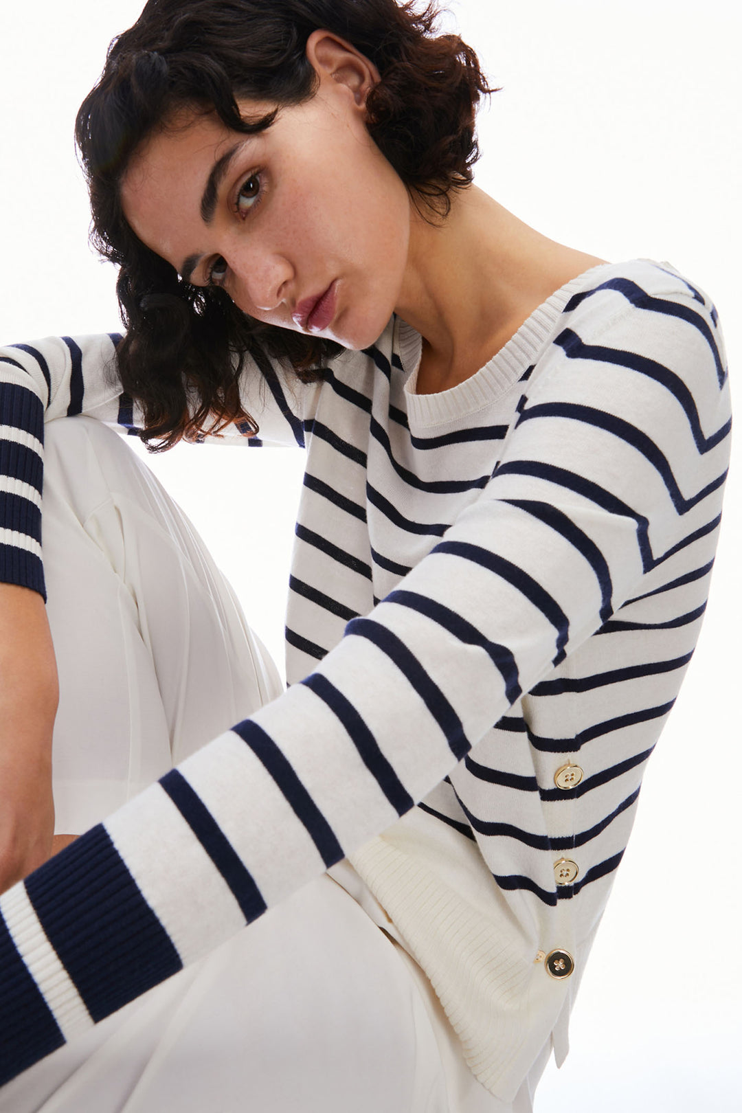 Pennyblack 2411361033200 Ilare Navy White Striped Cotton Cashmere Jumper - Dotique