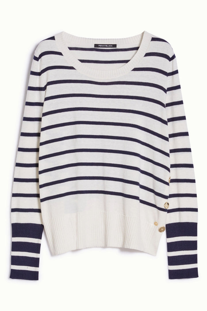 Pennyblack 2411361033200 Ilare Navy White Striped Cotton Cashmere Jumper - Dotique