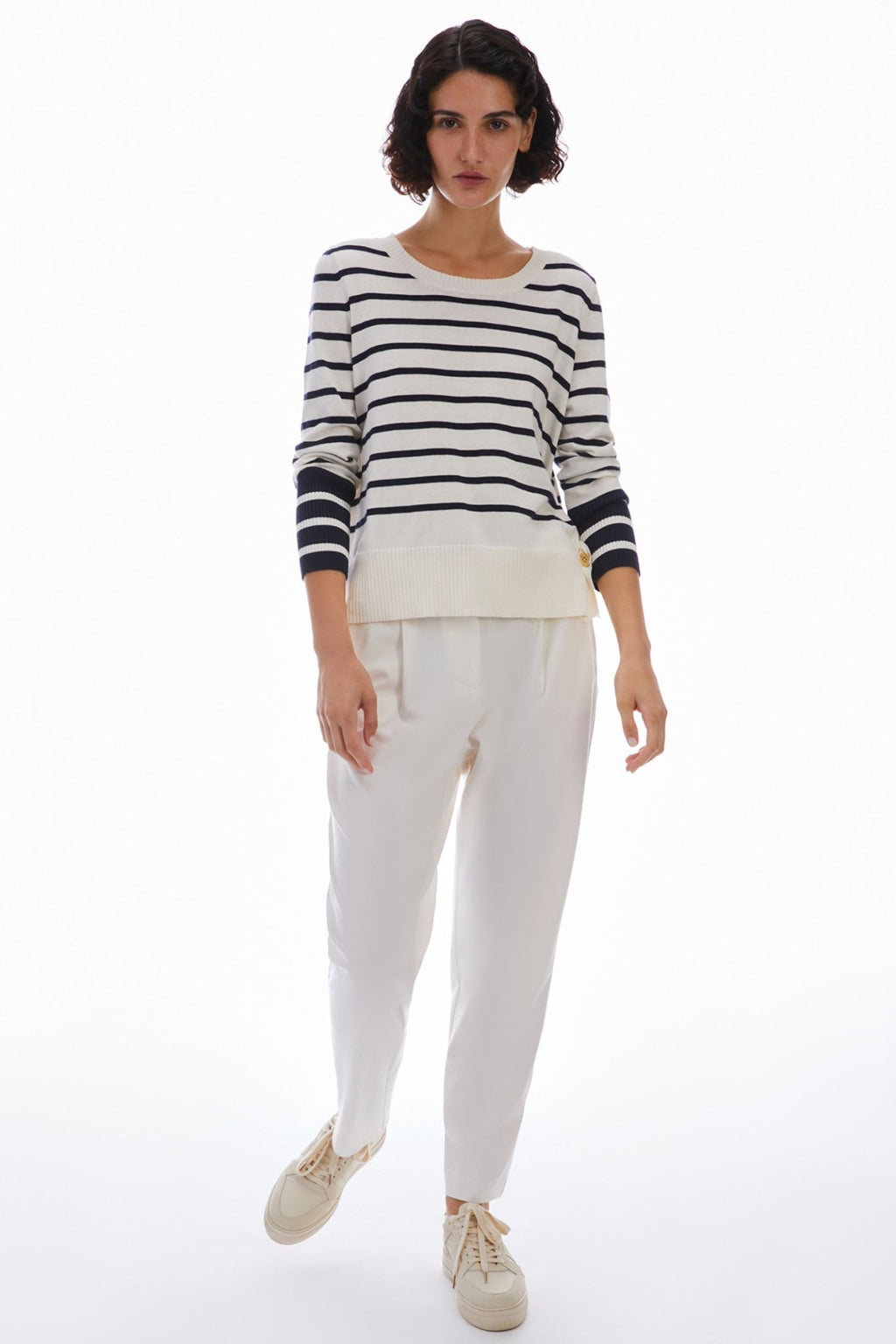 Pennyblack 2411361033200 Ilare Navy White Striped Cotton Cashmere Jumper - Dotique