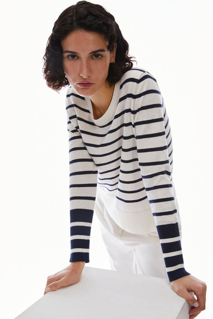 Pennyblack 2411361033200 Ilare Navy White Striped Cotton Cashmere Jumper - Dotique