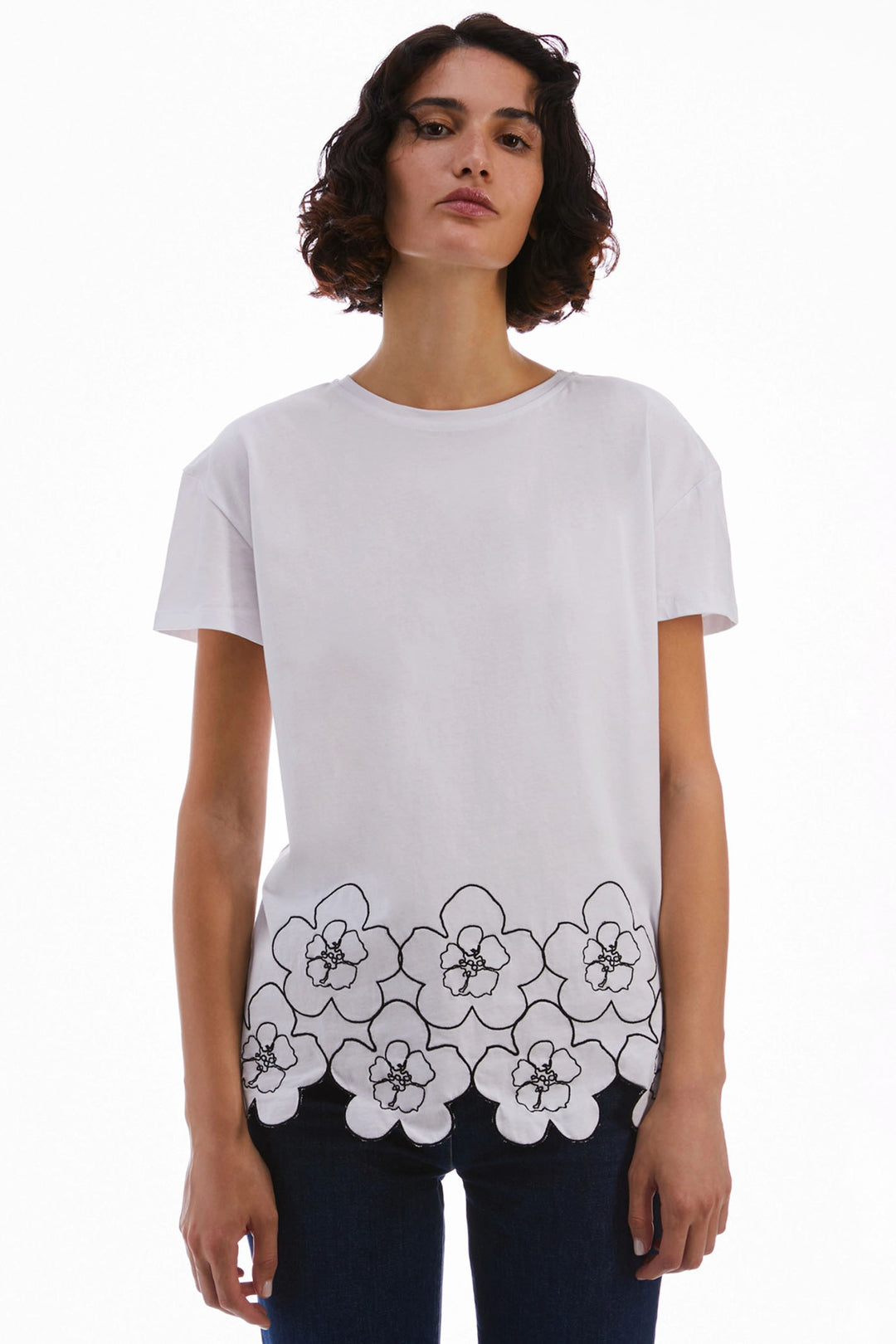 Pennyblack 2411971114200 Sedia White Flower Embroidered Cotton T-Shirt - Dotique