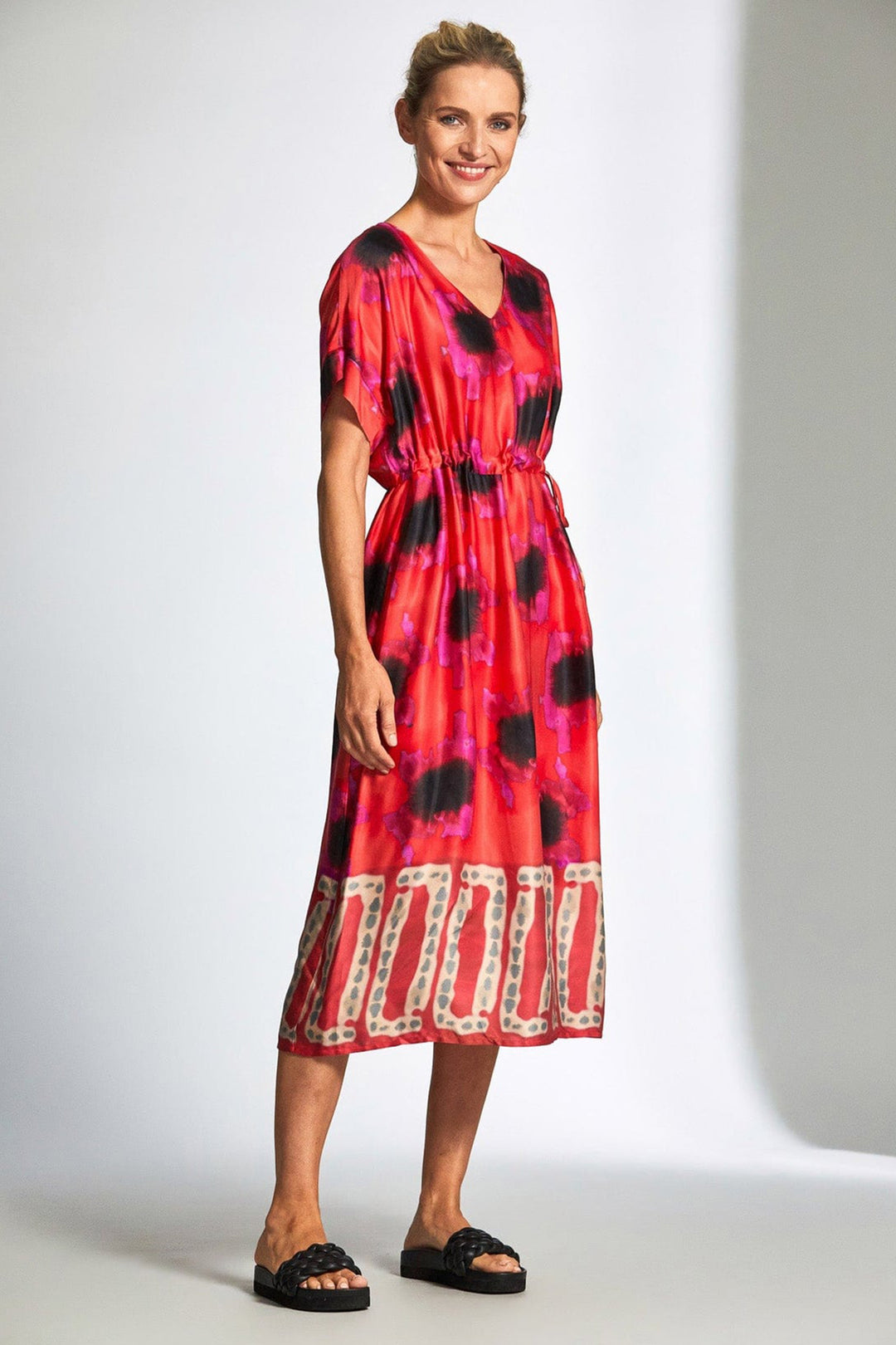 Peruzzi 129 Red Print Long Dress - Dotique