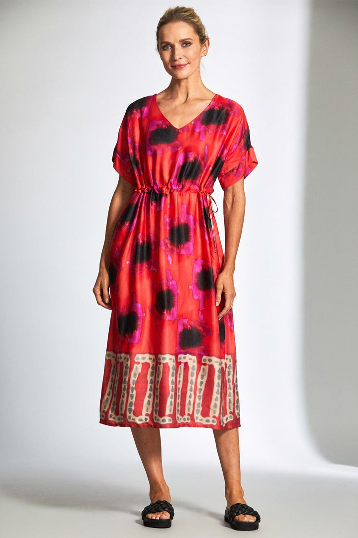 Peruzzi 129 Red Print Long Dress - Dotique