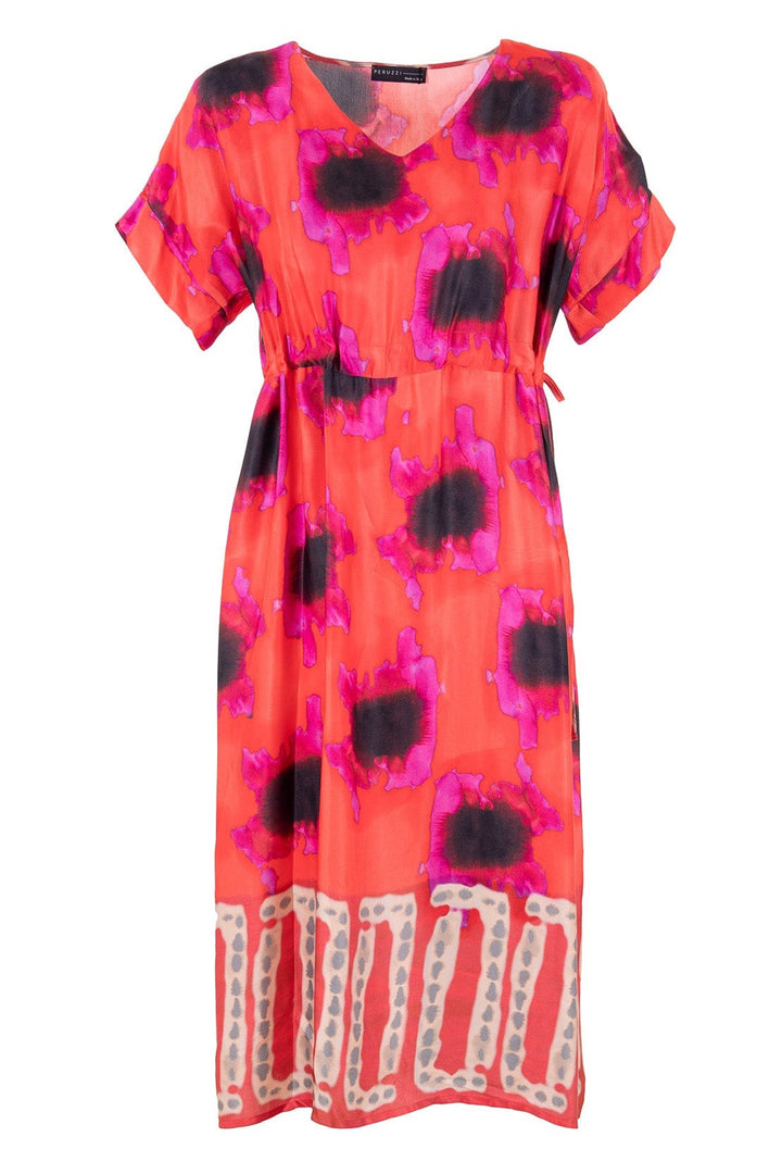 Peruzzi 129 Red Print Long Dress - Dotique