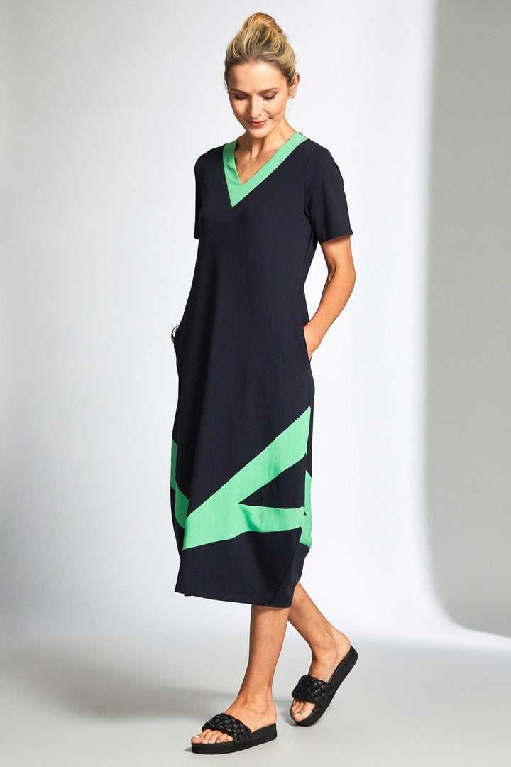 Peruzzi 190 Green Colour Block Triangles Dress - Dotique