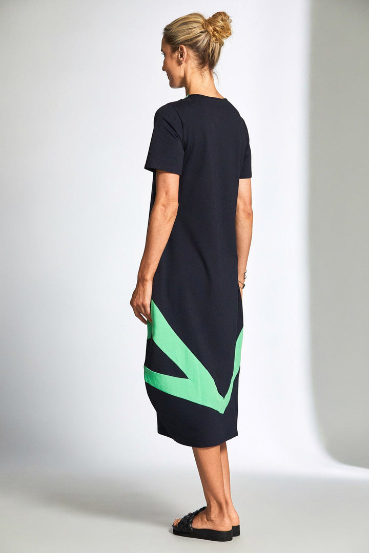 Peruzzi 190 Green Colour Block Triangles Dress - Dotique