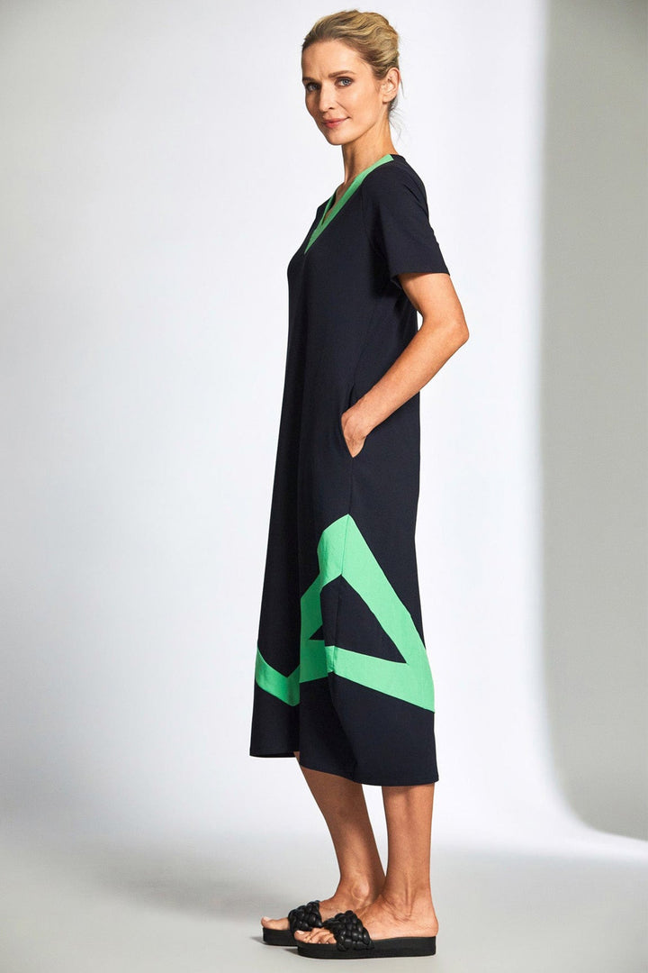 Peruzzi 190 Green Colour Block Triangles Dress - Dotique