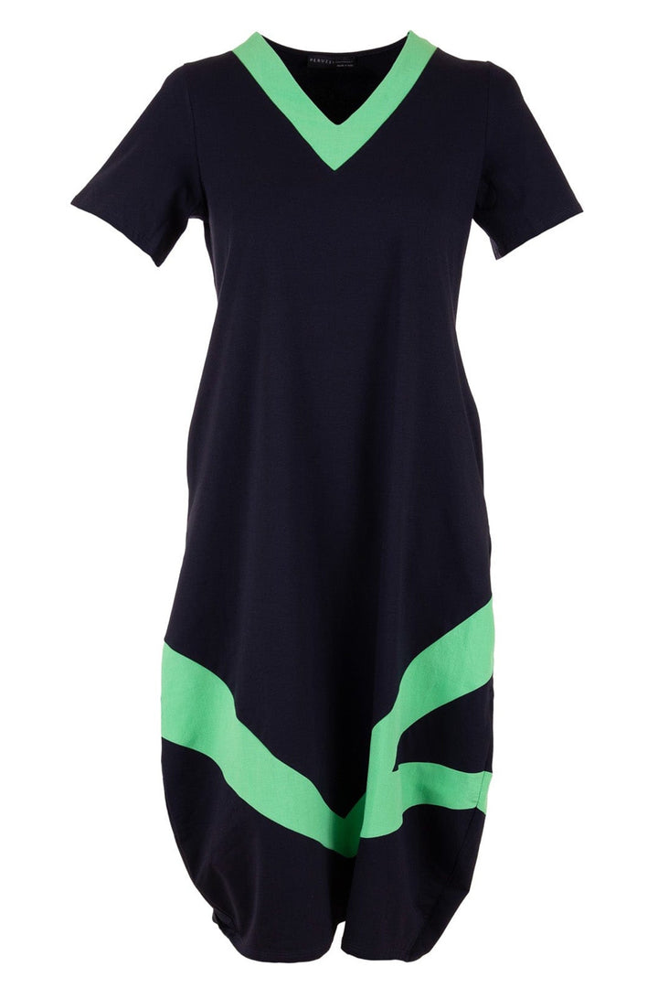 Peruzzi 190 Green Colour Block Triangles Dress - Dotique