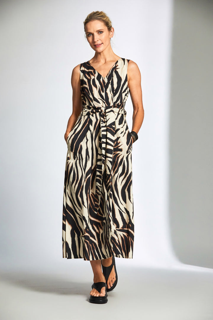 peruzzi-ss25111-animal-print-v-neck-dress-with-tie-waist-Dotique-