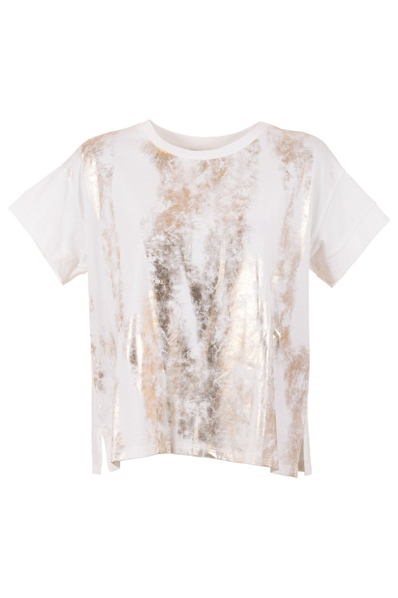 Peruzzi SS25163 Metallic Front Cream & Gold T Shirt - Dotique