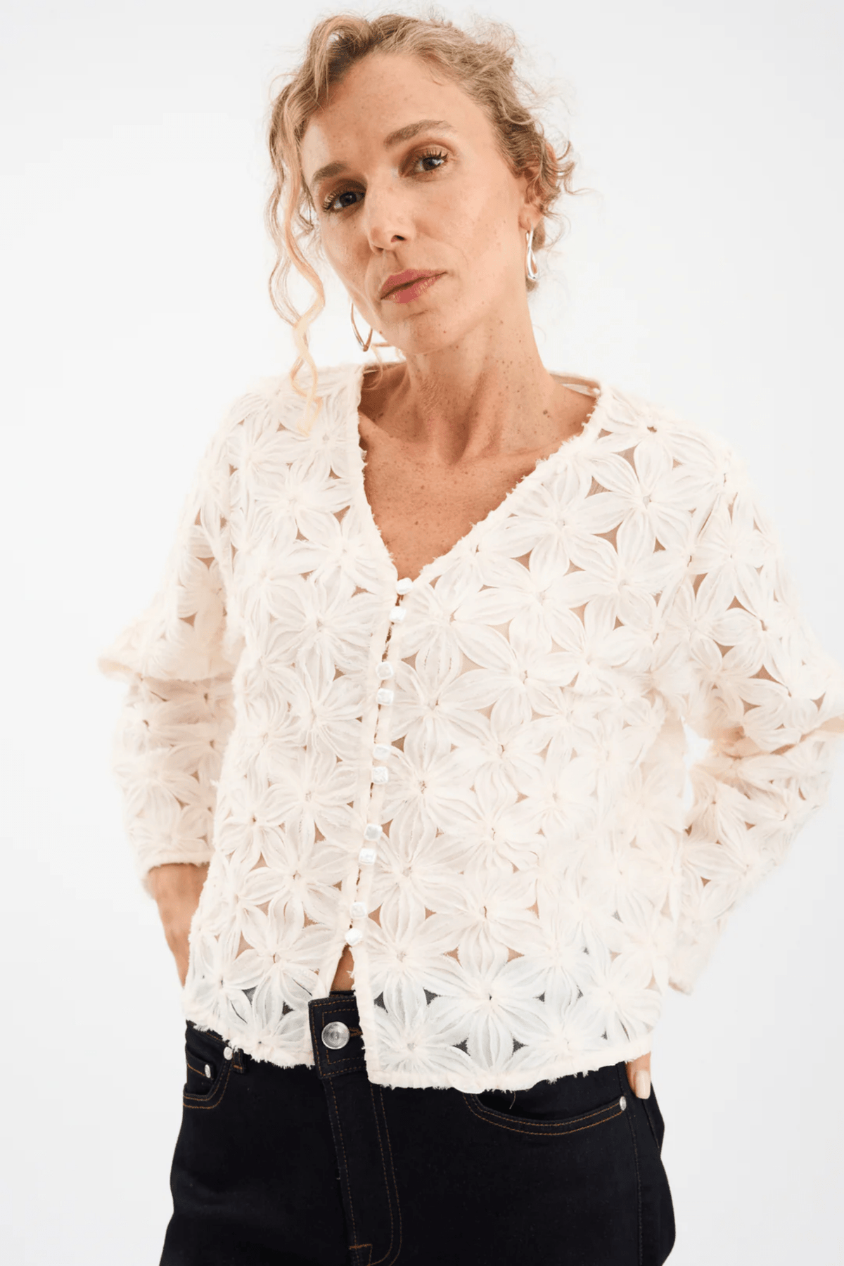 Pieszak J235155 PD - Lexie D Chiffon Cardigan White Pearl - Dotique - Pieszak