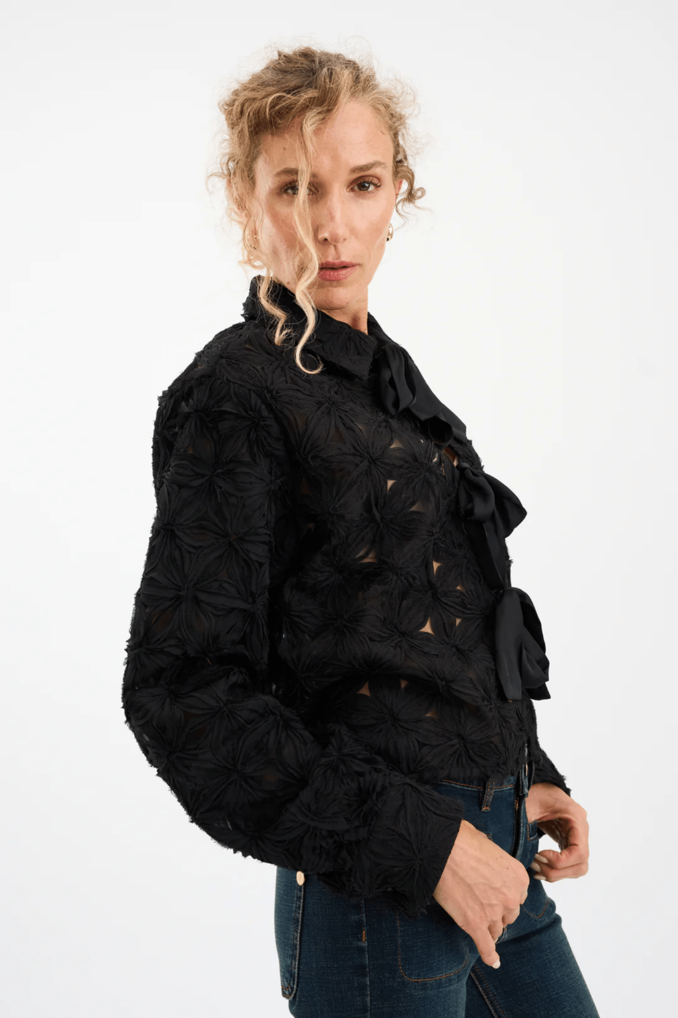 Pieszak J235156 PD - Lexie D Chiffon Tie Jacket Black - Dotique - Pieszak