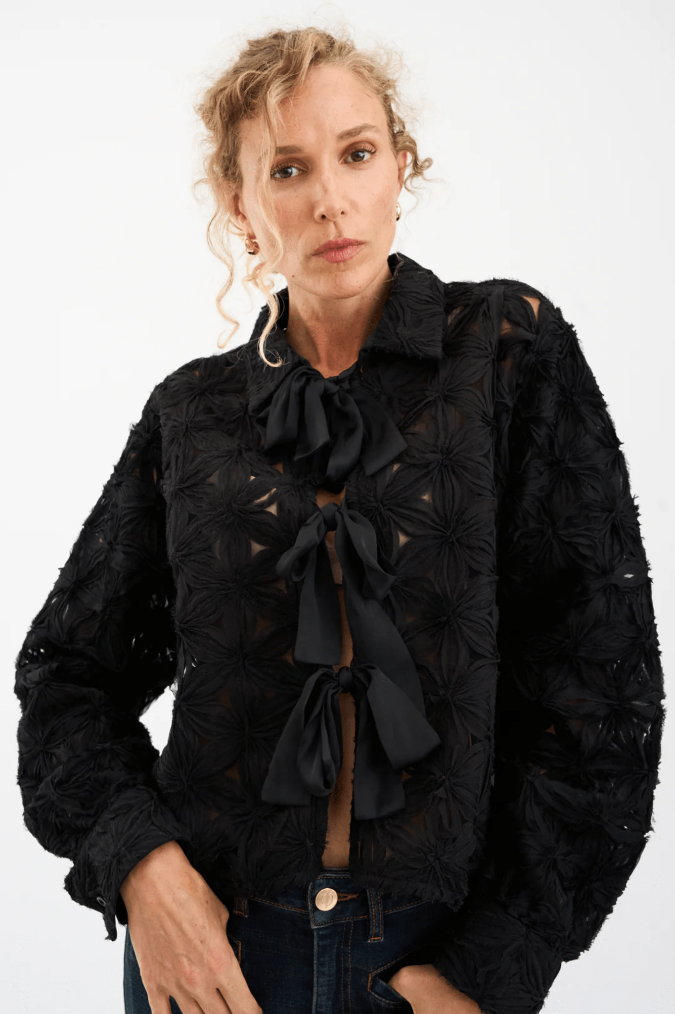 Pieszak J235156 PD - Lexie D Chiffon Tie Jacket Black - Dotique - Pieszak