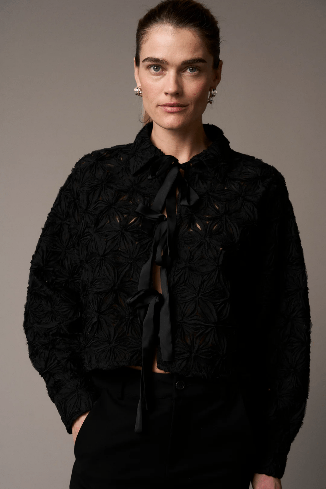 Pieszak J235156 PD - Lexie D Chiffon Tie Jacket Black - Dotique - Pieszak