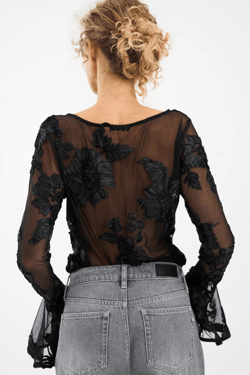 Pieszak J235163 PD - Melia Flounce Sleeve Mesh Blouse Black - Dotique - Pieszak