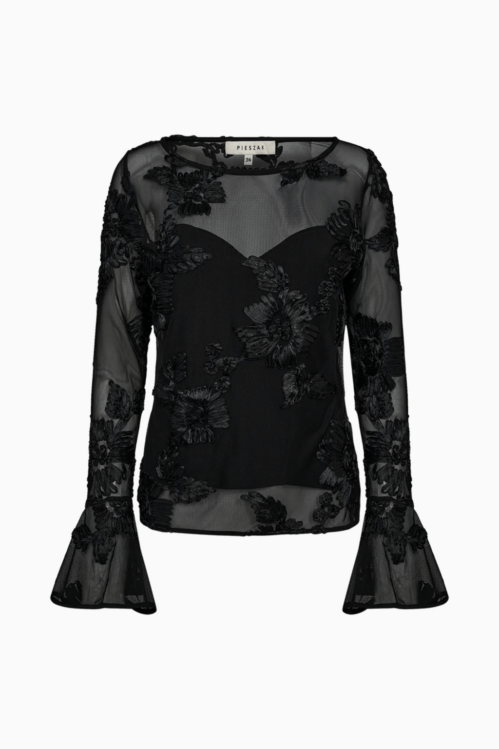 Pieszak J235163 PD - Melia Flounce Sleeve Mesh Blouse Black - Dotique - Pieszak