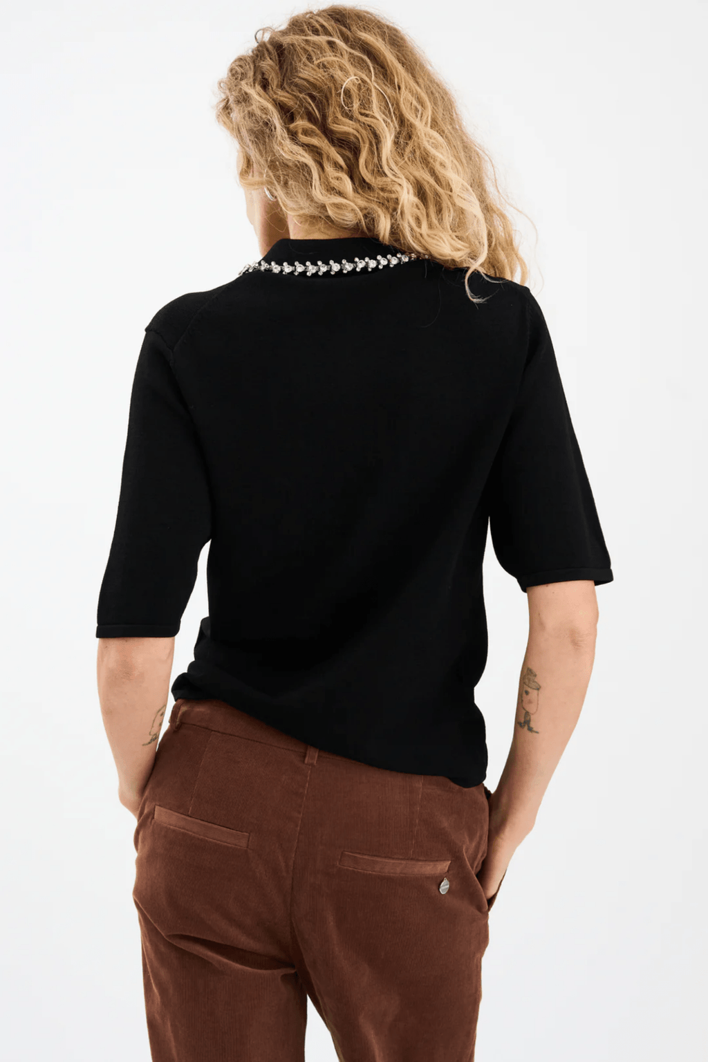 Pieszak J235172 PD - Vigga Rhinestone Polo Knit Black - Dotique - Pieszak