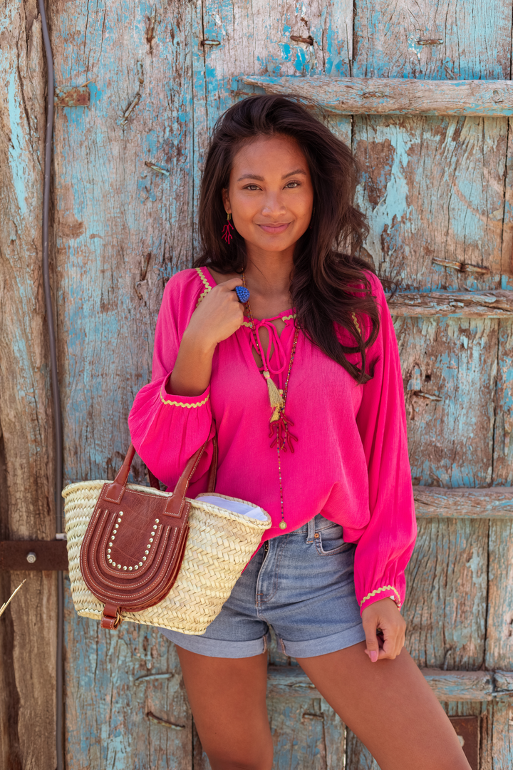 Place Du Soleil Straw Bag Leather 501