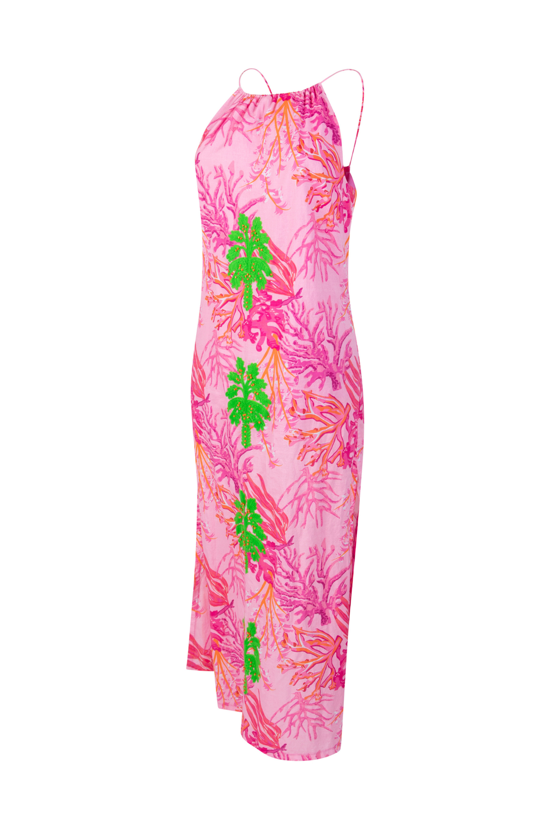 Place Du Soleil Embroidered Dress Rosa Coral Green 345